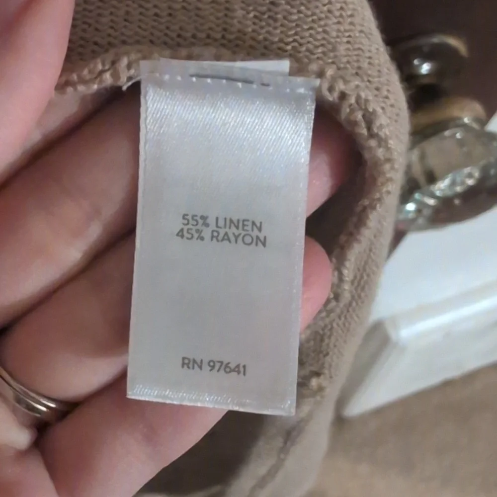 J.Jill Brown Linen Blend Open Front Cardigan Size Medium_3